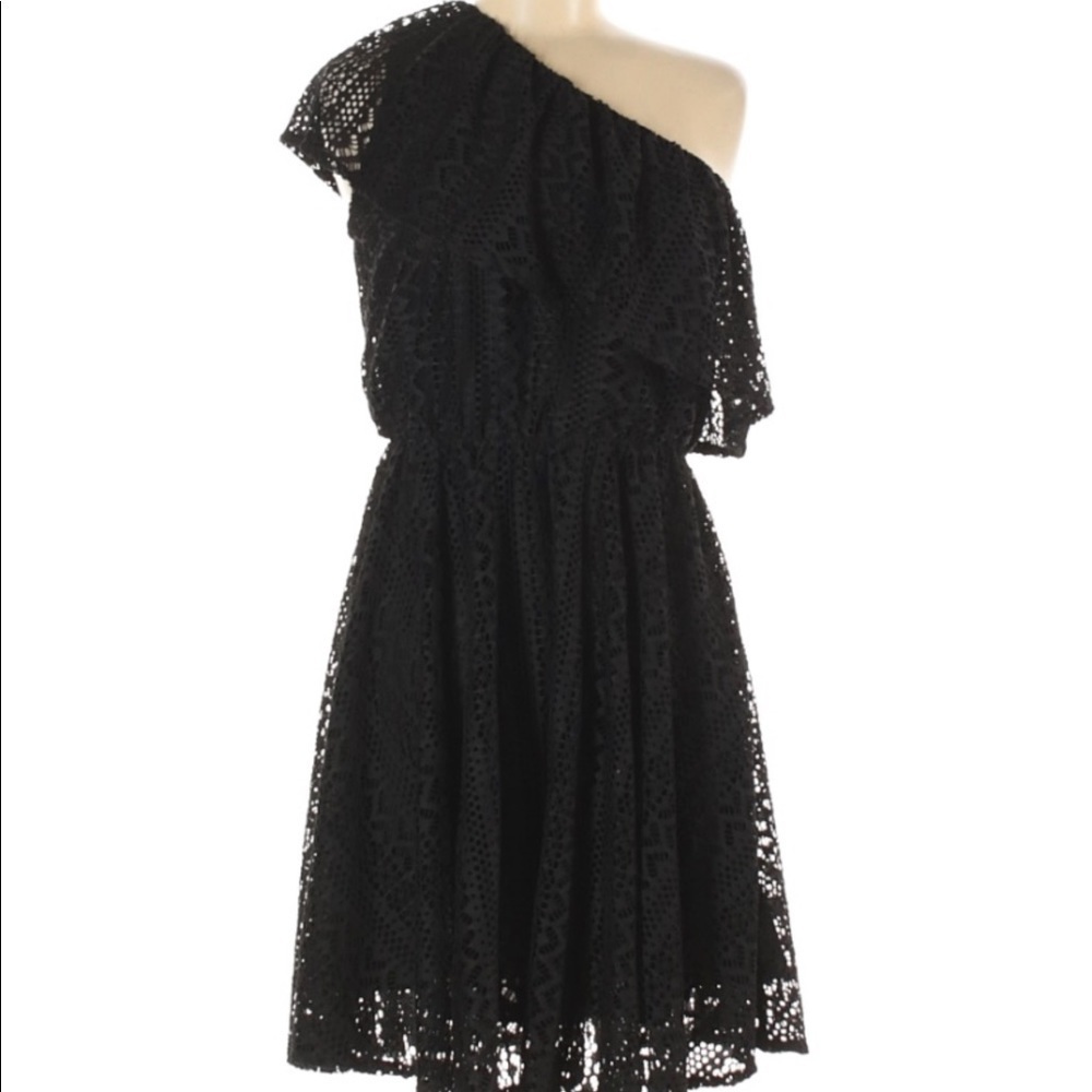MOLLY BRACKEN Black Mini One Shoulder Dress S
